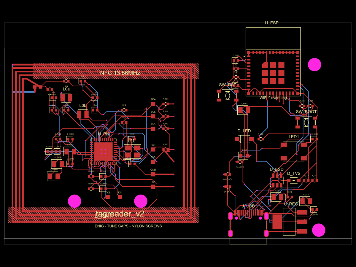 Eigen NFC-klokterminal printplaat, render
